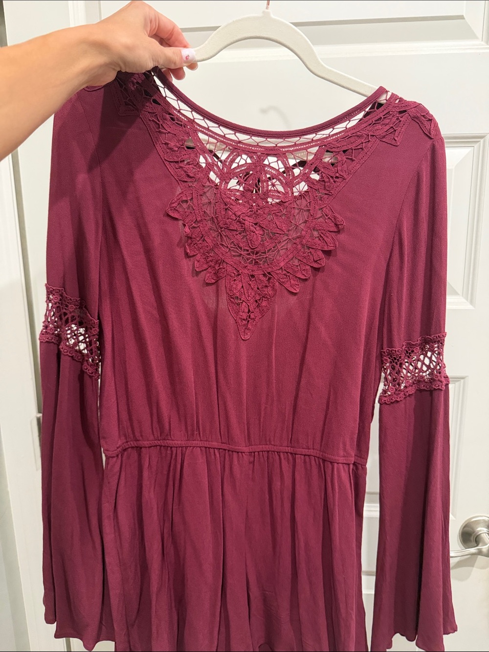 Burgundy Crochet-Accent Romper
